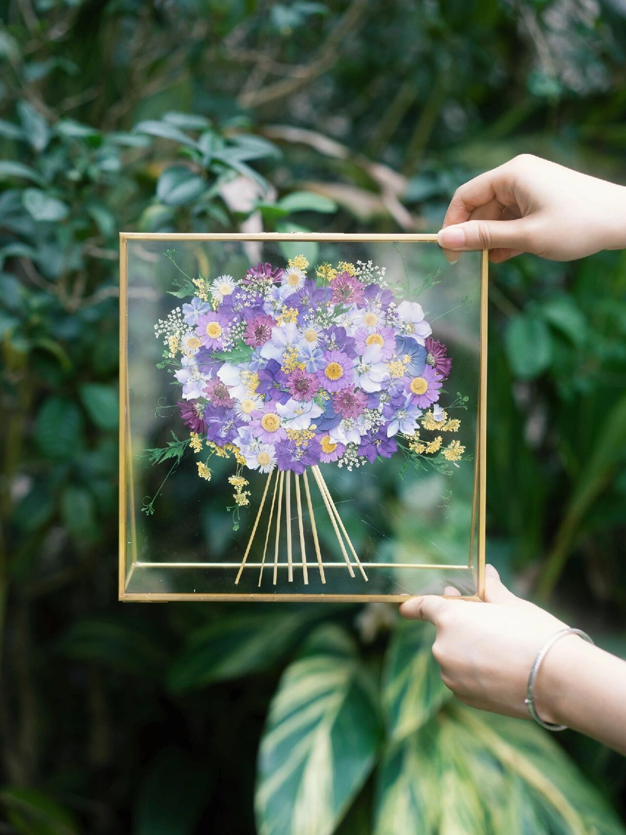 Original Custom Creative Pressed Flower Handmade DIY Brass Glass Frame Desktop Ornament Gift - My Store