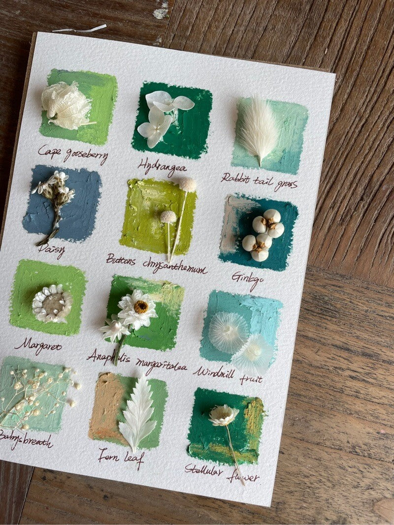 Handmade Oil Pastel Botanical Frame Artwork with Real Plant Specimen - My Store