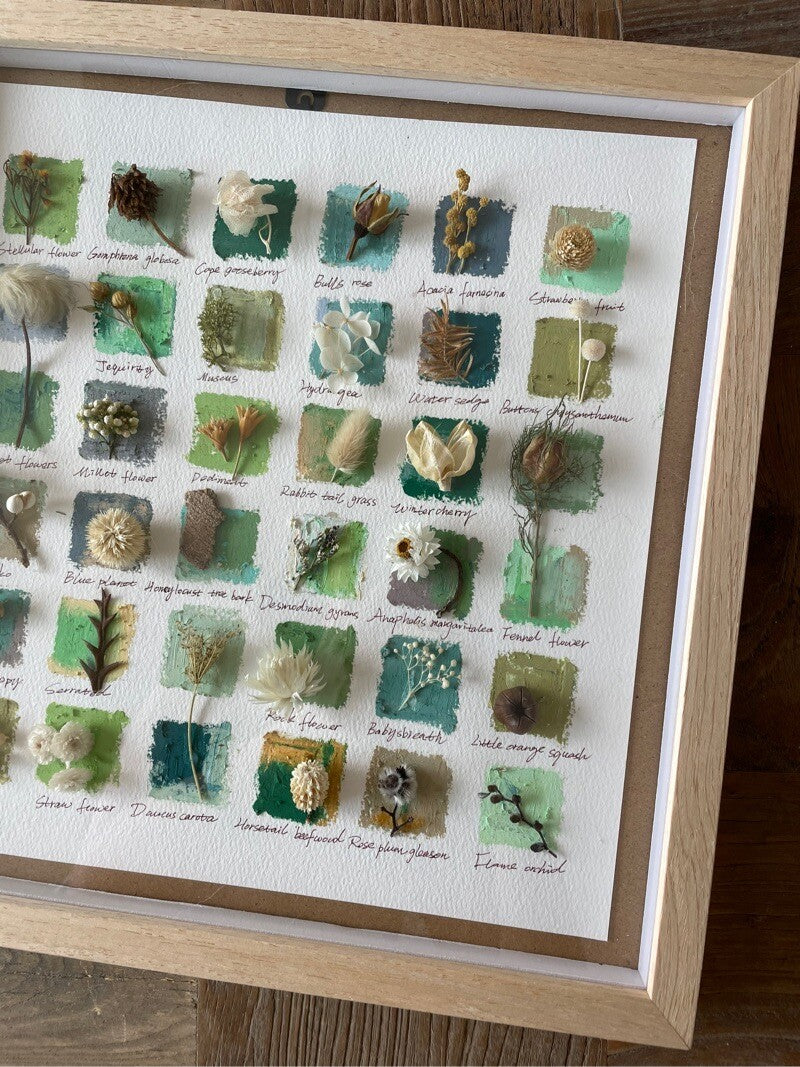Original Botanical Dried Flower Frame Drawing with Oil Pastel - My Store