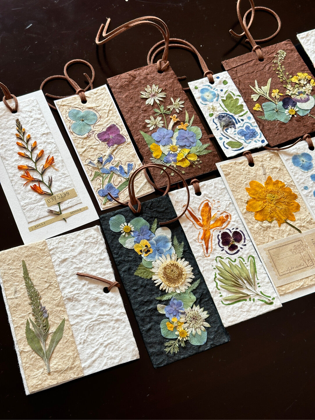 Original Handmade Vintage Pressed Flower Bookmark Gift Set – 3 Pieces with Textured Craftsmanship - My Store