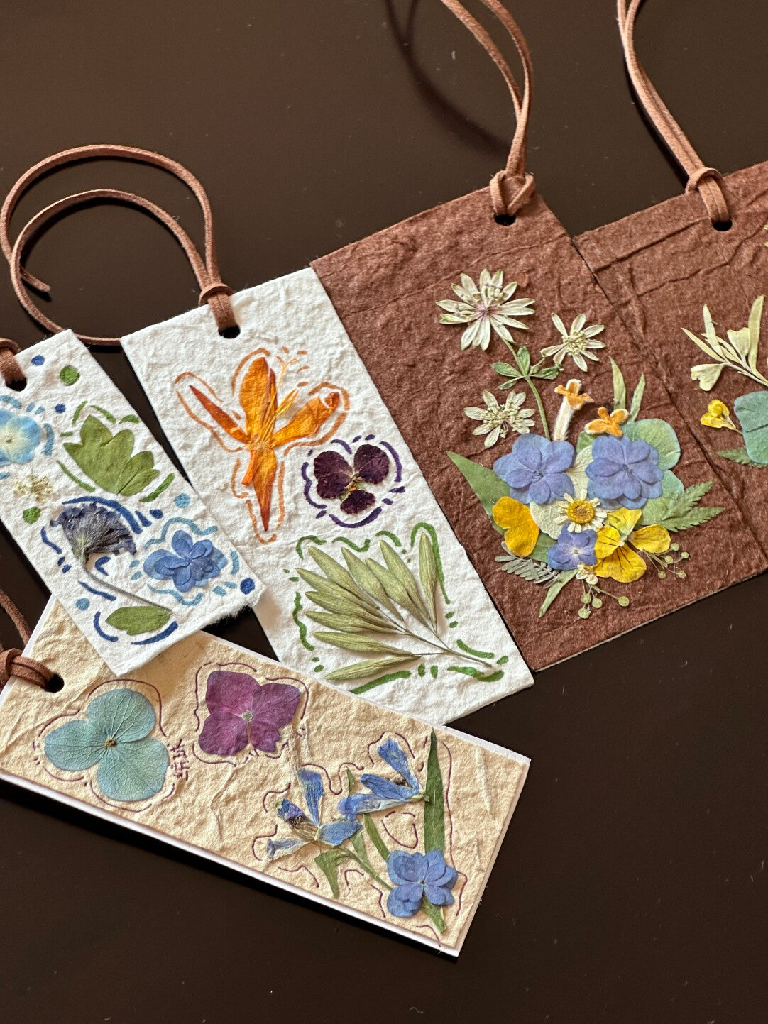Original Handmade Vintage Pressed Flower Bookmark Gift Set – 3 Pieces with Textured Craftsmanship - My Store