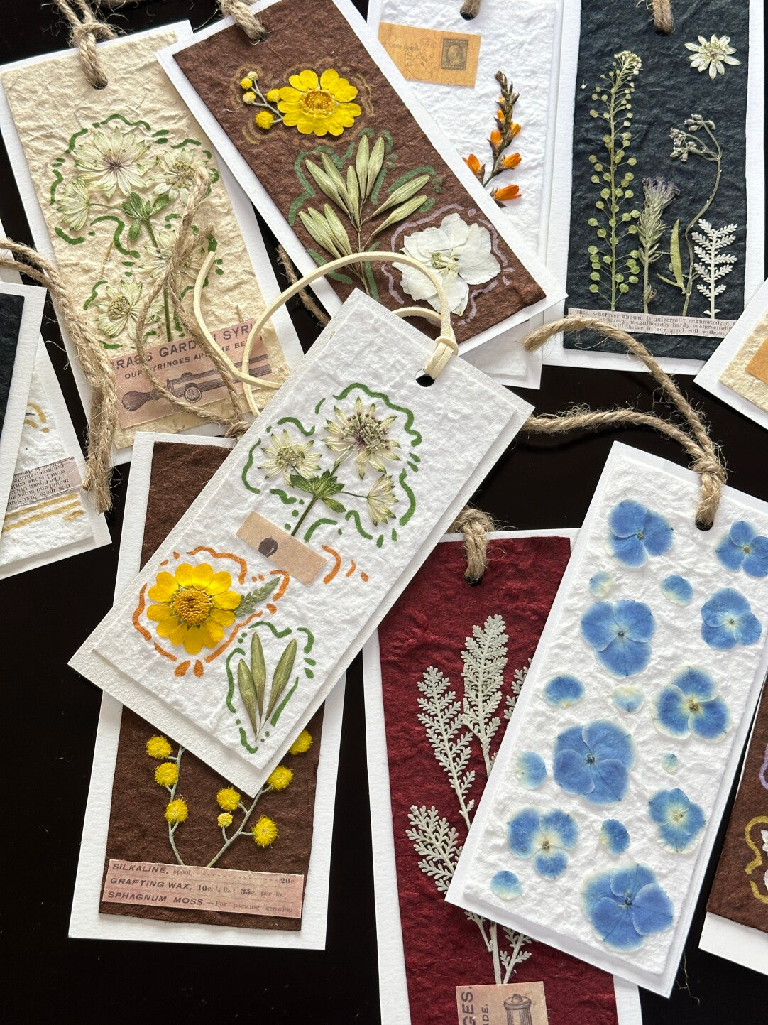 Original Handmade Vintage Pressed Flower Bookmark Gift Set – 3 Pieces with Textured Craftsmanship - My Store