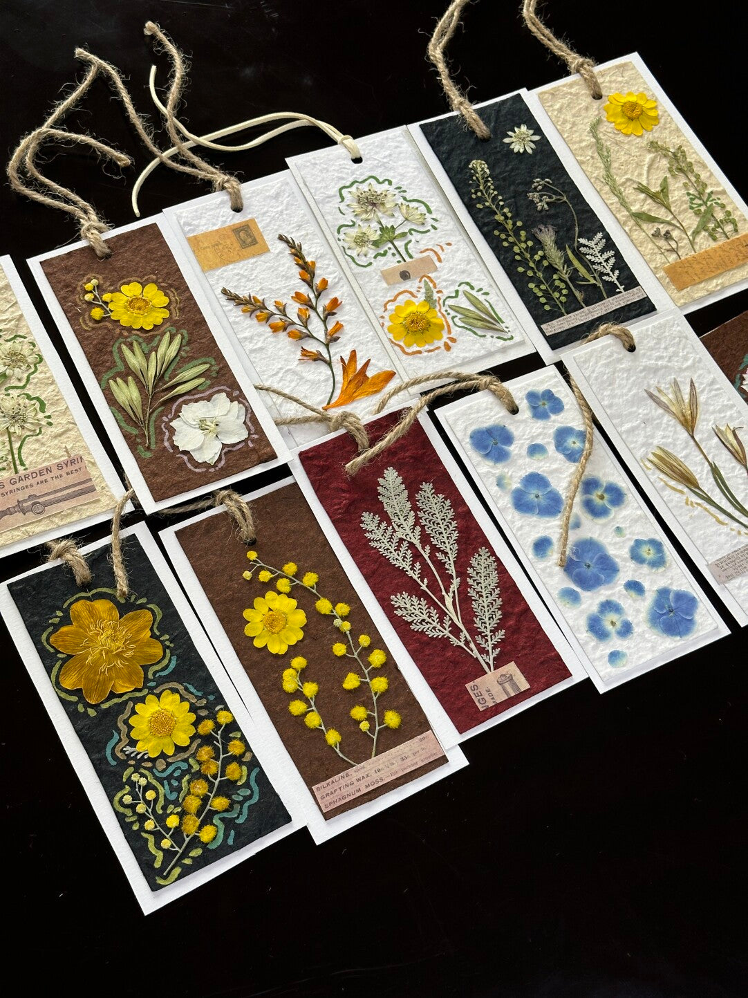 Original Handmade Vintage Pressed Flower Bookmark Gift Set – 3 Pieces with Textured Craftsmanship - My Store