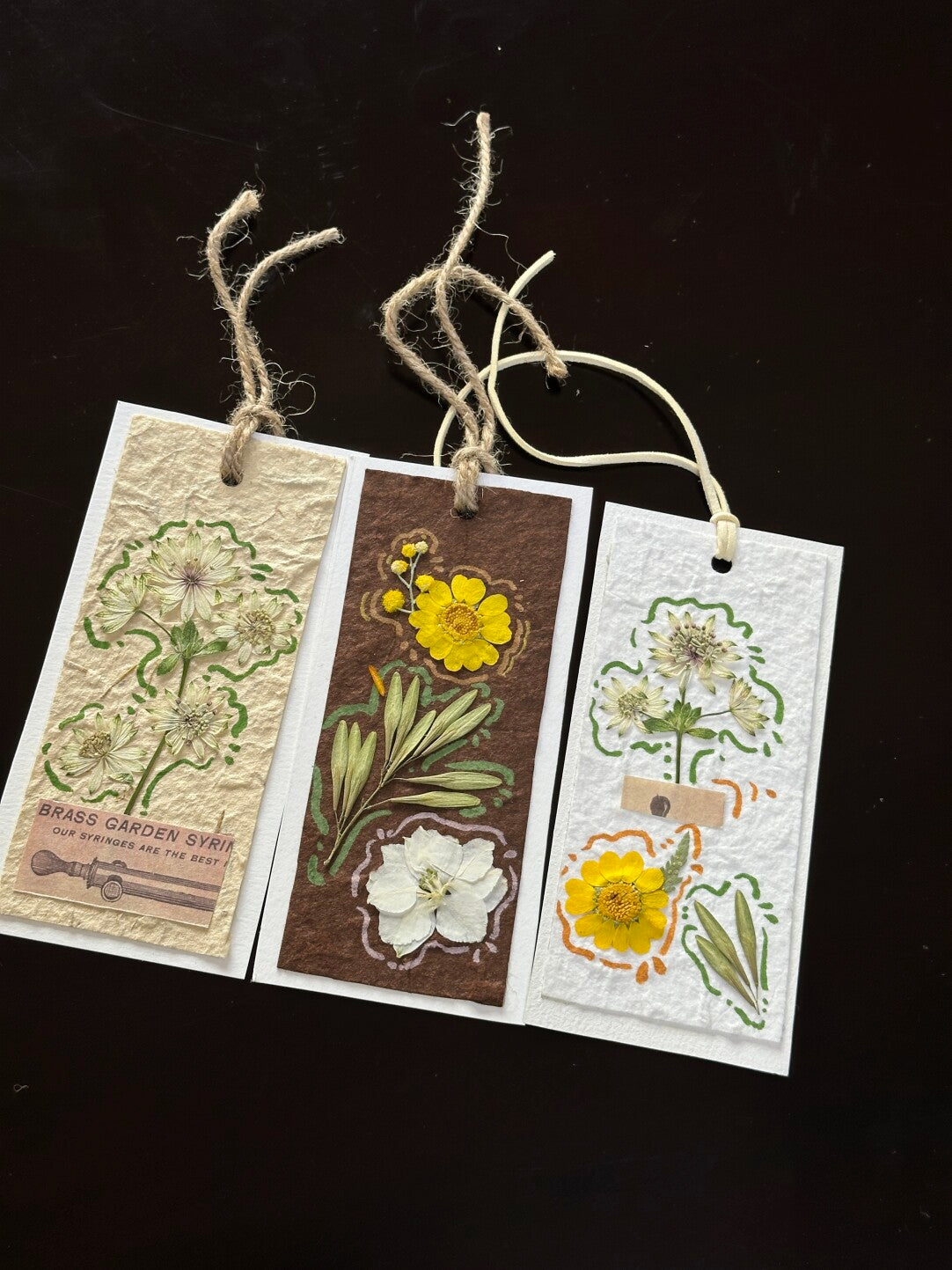 Original Handmade Vintage Pressed Flower Bookmark Gift Set – 3 Pieces with Textured Craftsmanship - My Store