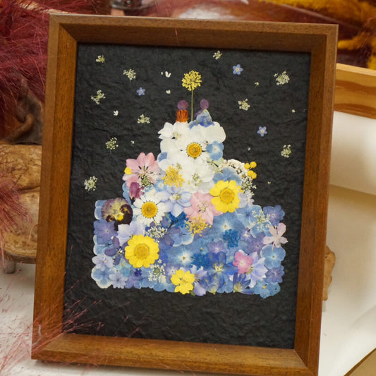 Custom Handmade Pressed Flower Birthday Cake Theme Frame – Wooden Frame with Birthday Month and Name, Personalized Birthday Gift - My Store