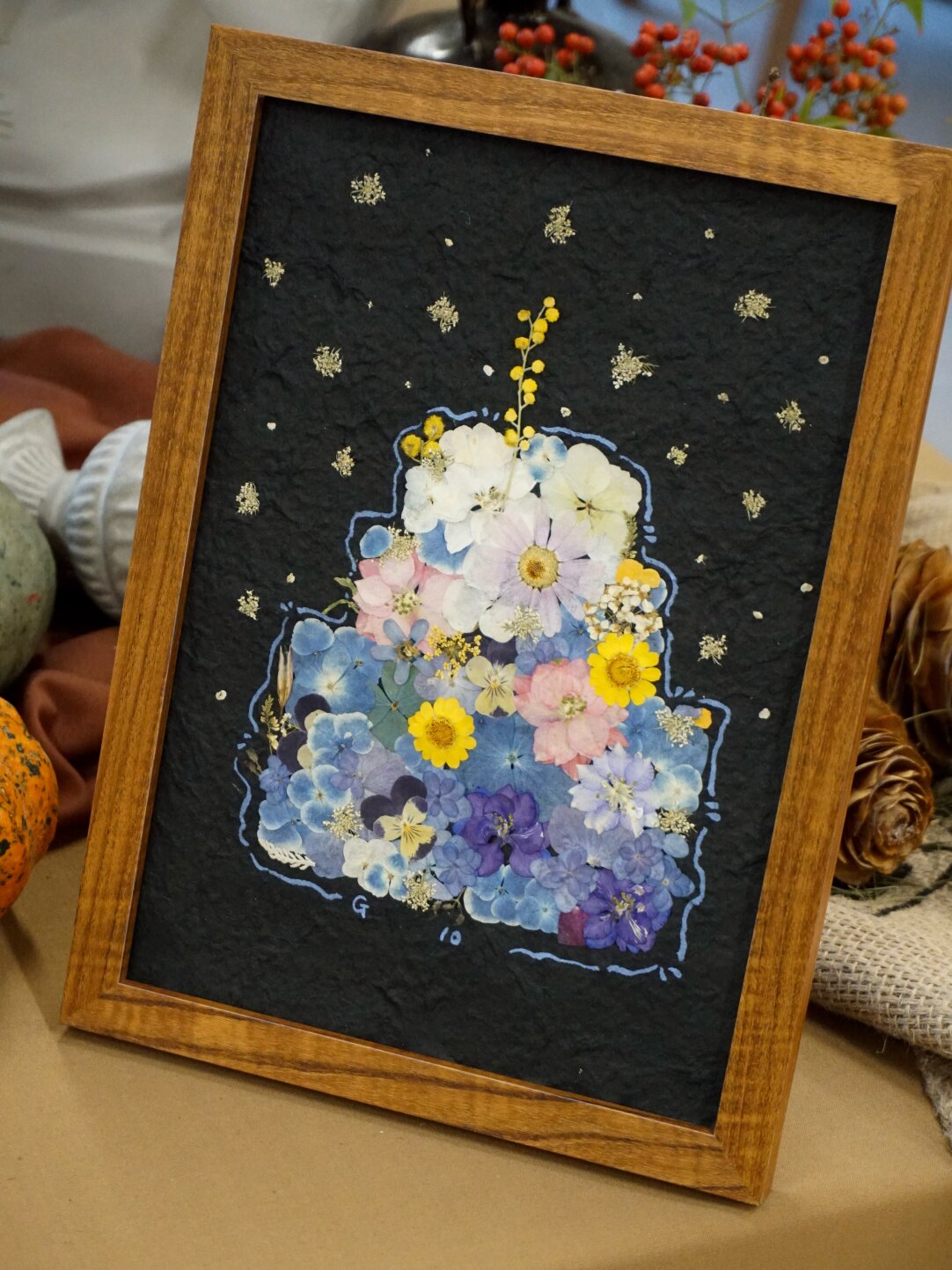 Custom Handmade Pressed Flower Birthday Cake Theme Frame – Wooden Frame with Birthday Month and Name, Personalized Birthday Gift - My Store
