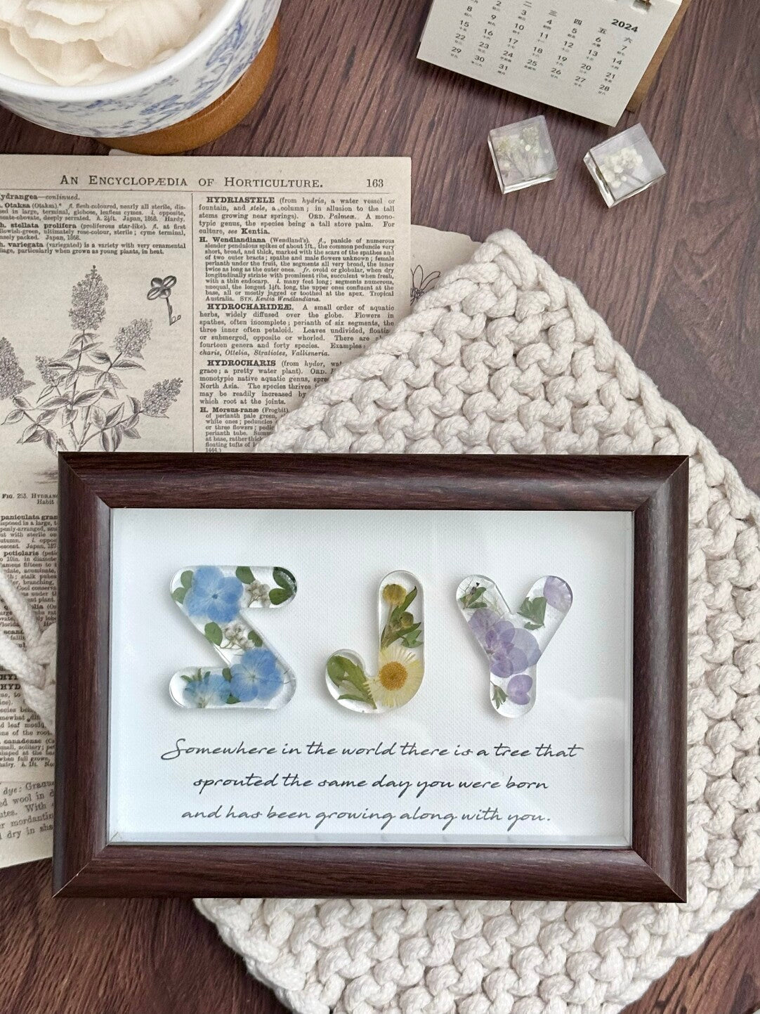 Handmade Resin Name Letter Series with Pressed Flowers – Custom DIY Frame & Keychain Gift for Birthday Blessings - My Store