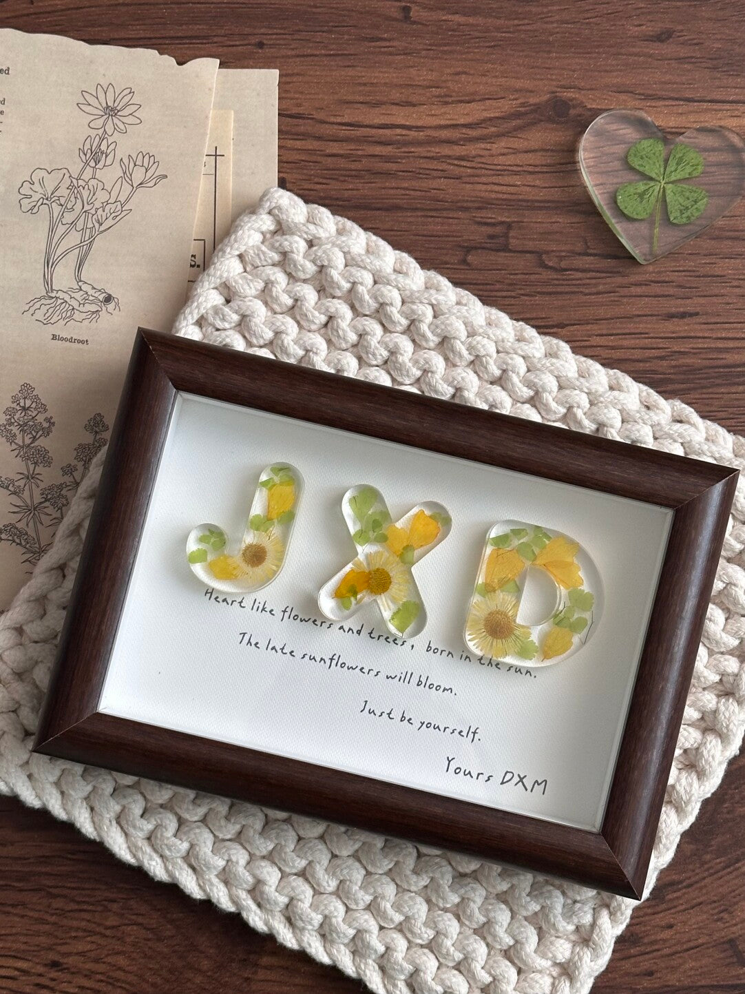 Handmade Resin Name Letter Series with Pressed Flowers – Custom DIY Frame & Keychain Gift for Birthday Blessings - My Store