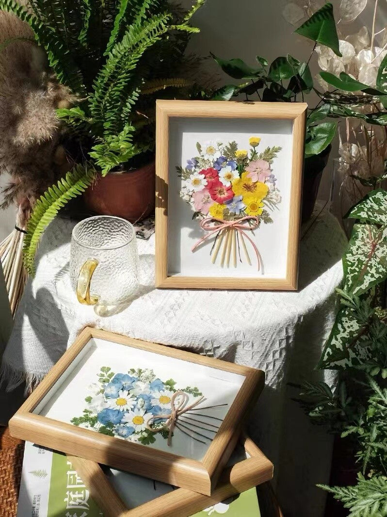 Original Handmade Pressed Flower Bouquet in Wooden Frame Home Decor - My Store