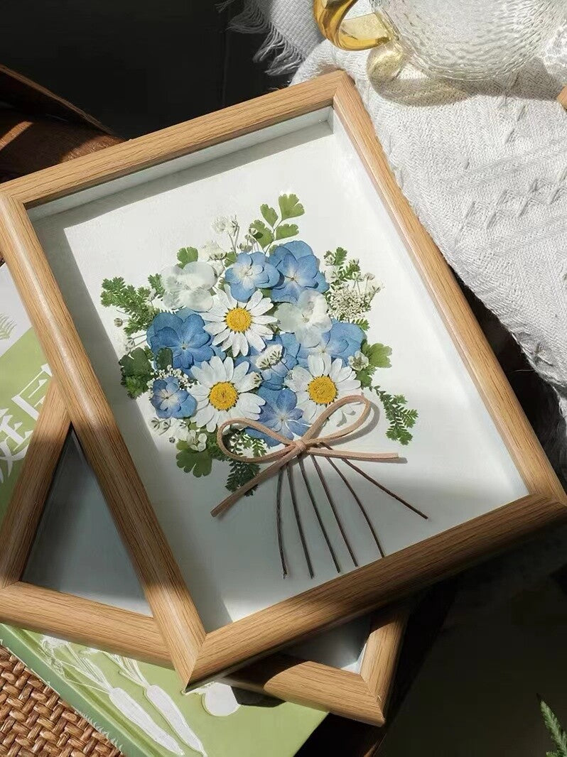Original Handmade Pressed Flower Bouquet in Wooden Frame Home Decor - My Store