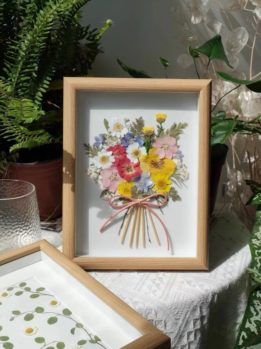 Original Handmade Pressed Flower Bouquet in Wooden Frame Home Decor - My Store