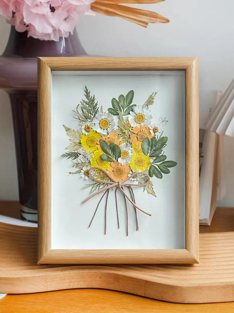 Original Handmade Pressed Flower Bouquet in Wooden Frame Home Decor - My Store