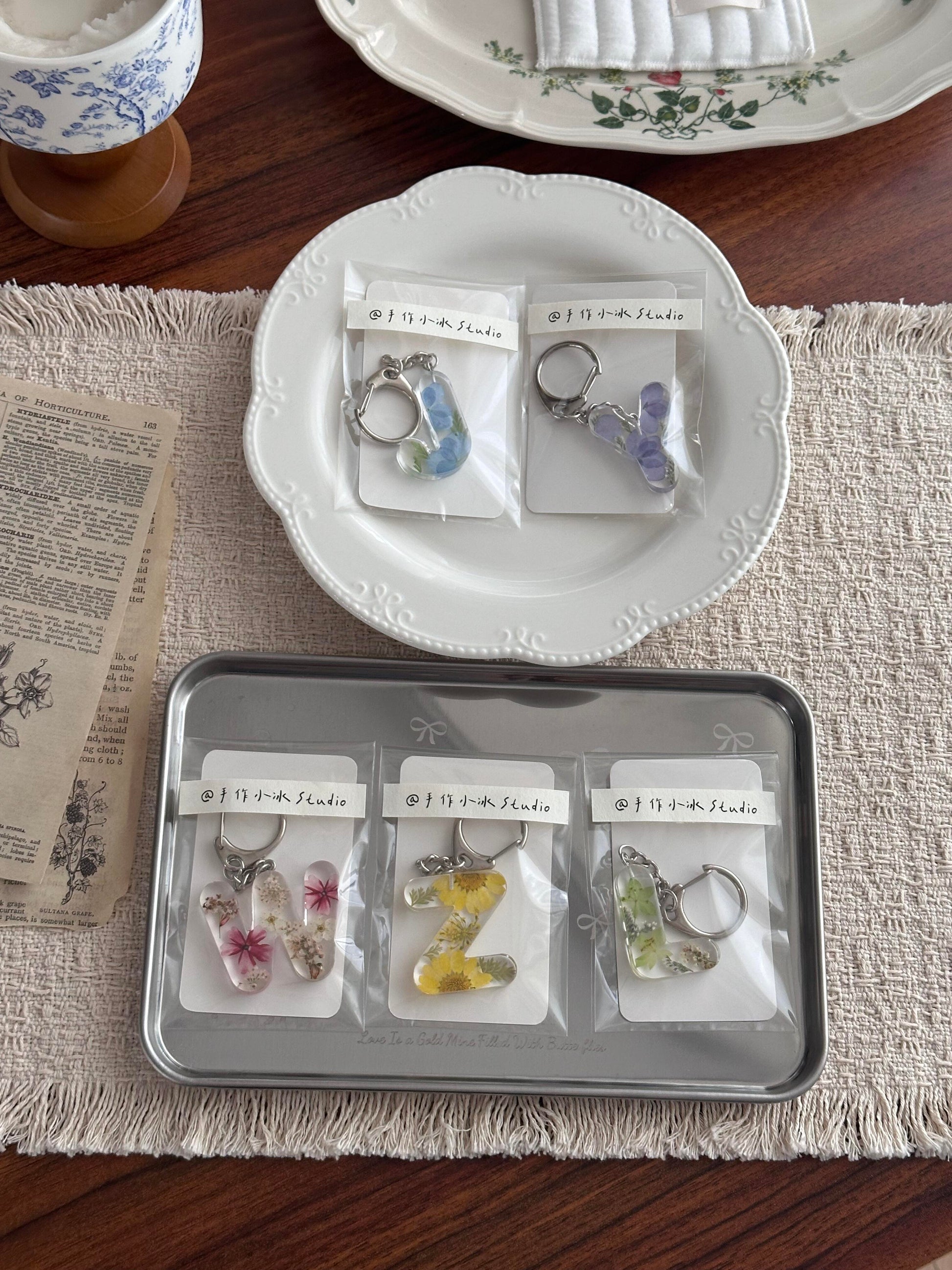 Handmade Resin Name Letter Series with Pressed Flowers – Custom DIY Frame & Keychain Gift for Birthday Blessings - My Store