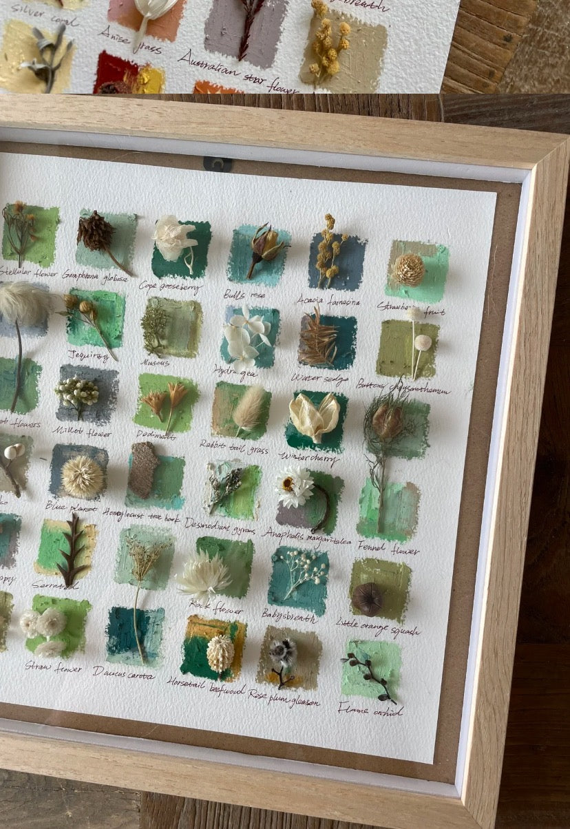 Original Botanical Dried Flower Frame Drawing with Oil Pastel - My Store