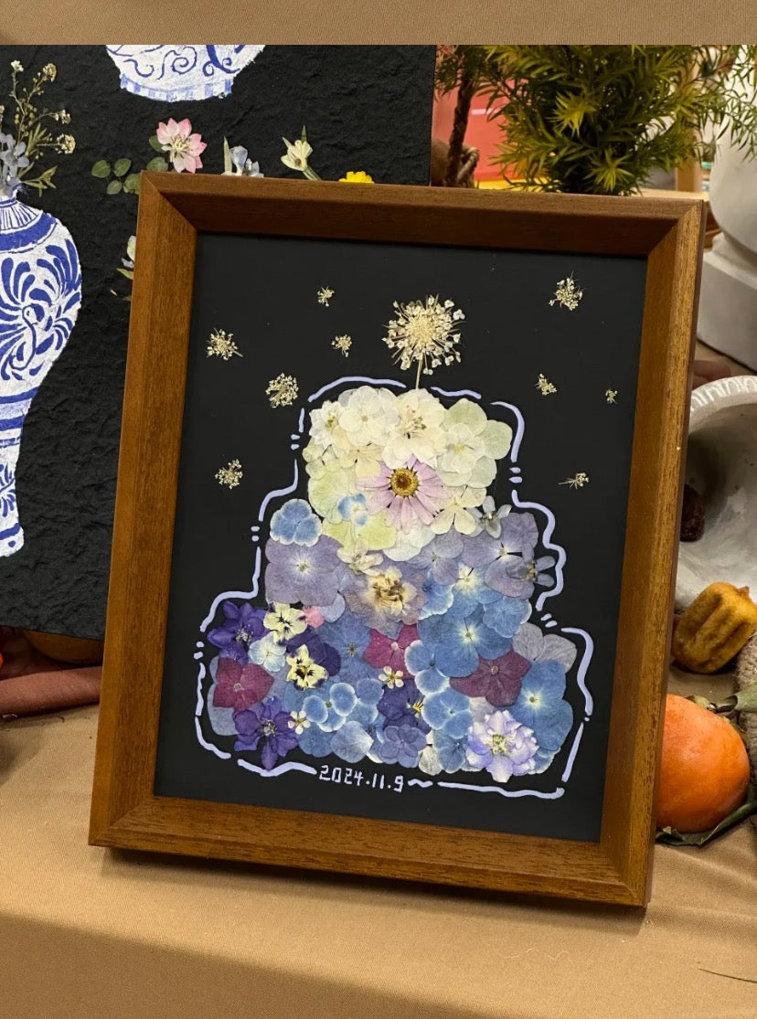Custom Handmade Pressed Flower Birthday Cake Theme Frame – Wooden Frame with Birthday Month and Name, Personalized Birthday Gift - My Store
