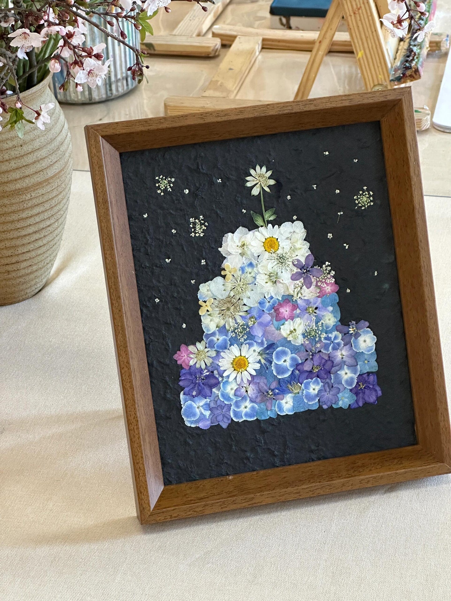 Custom Handmade Pressed Flower Birthday Cake Theme Frame – Wooden Frame with Birthday Month and Name, Personalized Birthday Gift - My Store