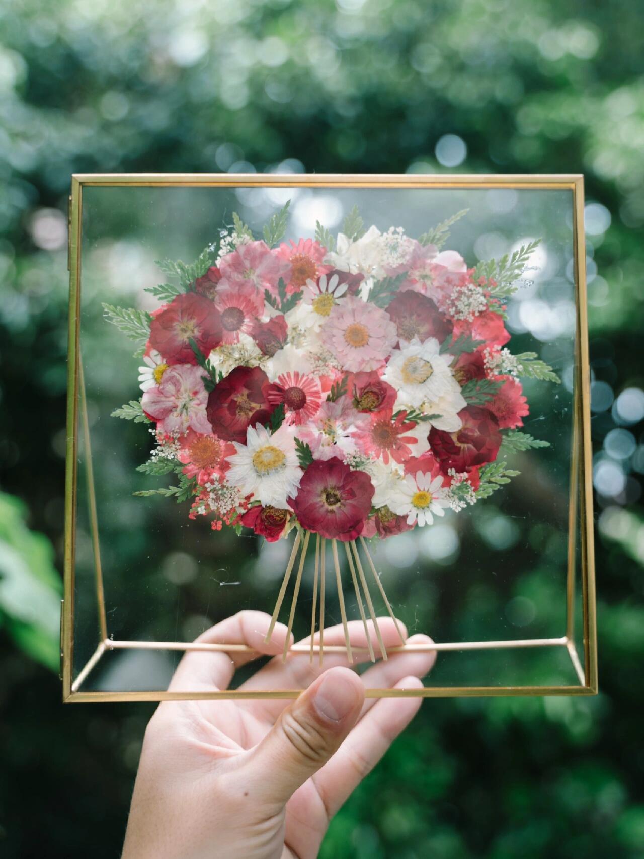 Original Custom Creative Pressed Flower Handmade DIY Brass Glass Frame Desktop Ornament Gift - My Store