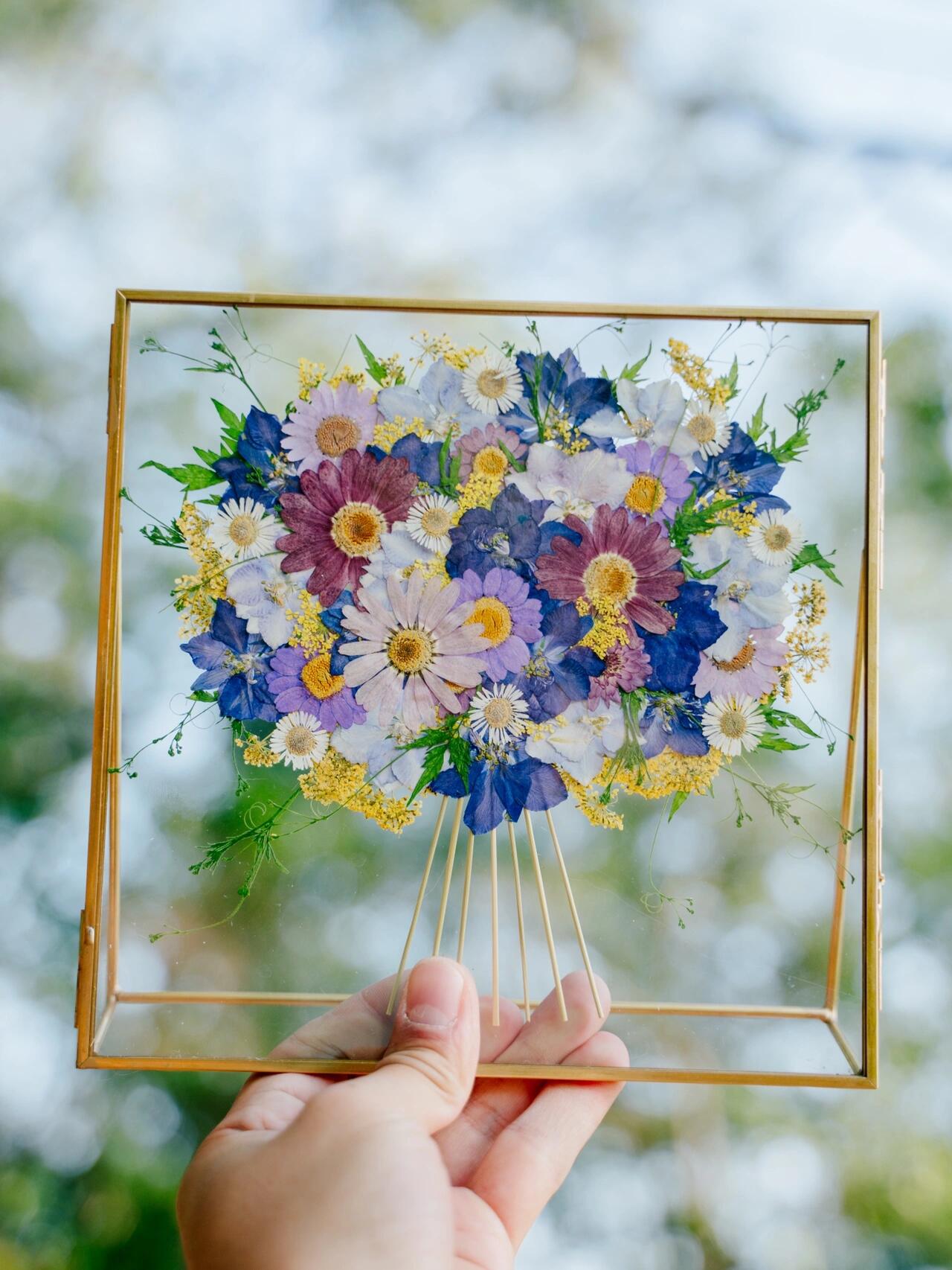 Original Custom Creative Pressed Flower Handmade DIY Brass Glass Frame Desktop Ornament Gift - My Store